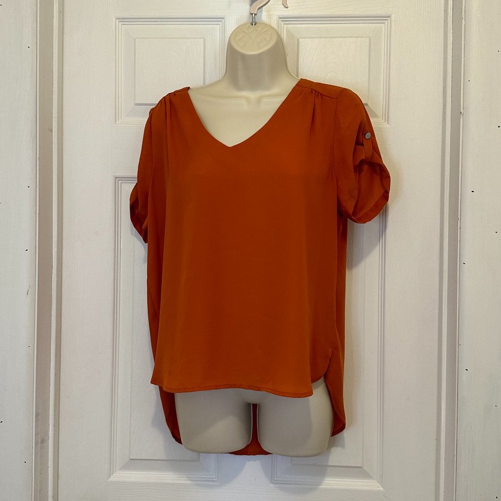 Rust Orange Dress Top with Button Sleeve Detail